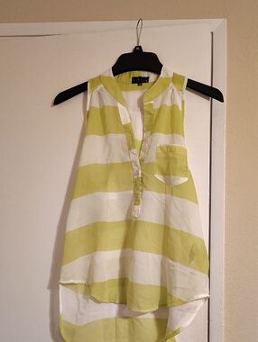 Striped Sleeveless High-Low Tunic Top - Lime & White